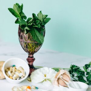 Green Leaves in Clear Glass